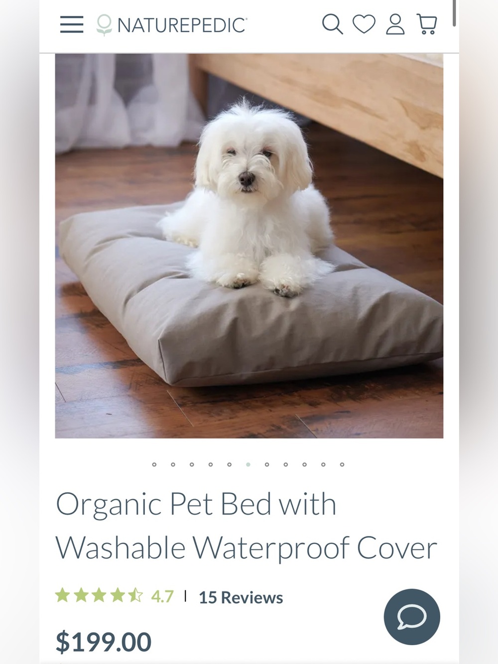 Naturepedic Organic LARGE Pet Bed with waterproof cover 36 inch NEW